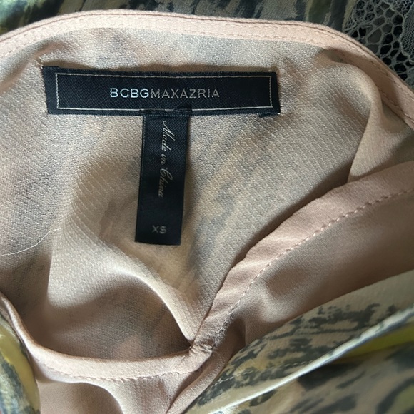 BCBG Maxazria Silk Dress Yellow Lace Novelty Snake Striped Print Front Slit Maxi - Picture 10 of 10